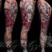 Tattoos - Pitbull Owl and Roses Leg Sleeve Spread - 96009